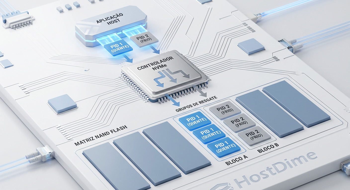Fluxo de dados no NVMe FDP: Do Host para os Reclaim Groups específicos.