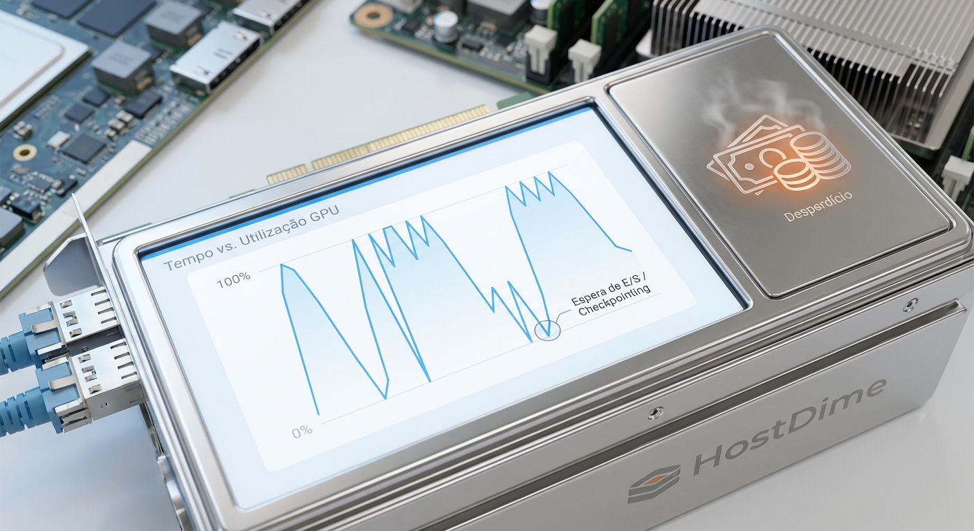 O ciclo de desperdício: Vales de utilização da GPU causados por latência de armazenamento representam prejuízo financeiro direto.
