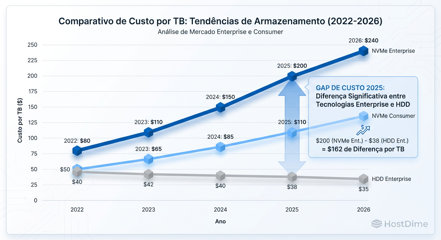 Divergência de Preços 2022-2026: O custo do Enterprise Flash descolou da realidade.