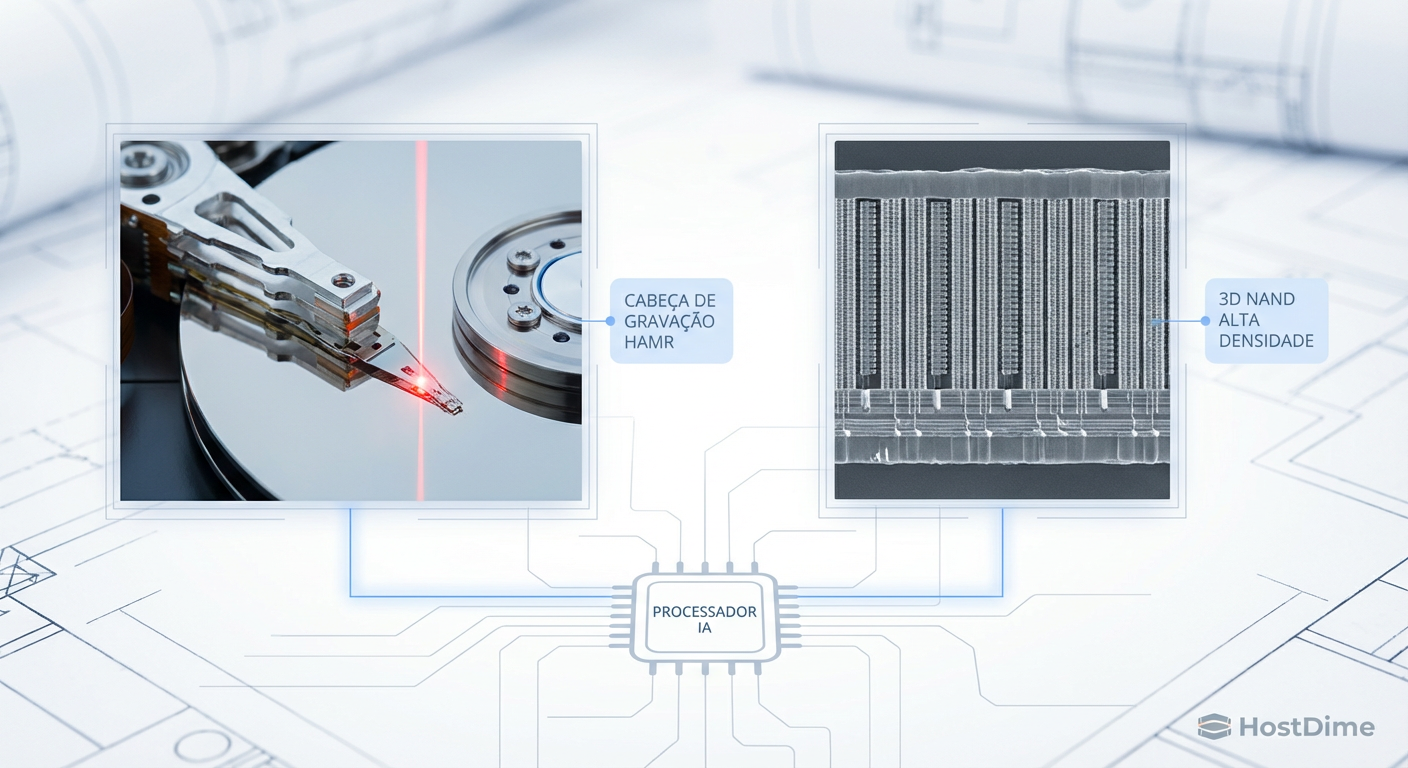 A engenharia do limite: Lasers gravando em pratos magnéticos (HAMR) versus arranha-céus microscópicos de silício (3D NAND QLC).