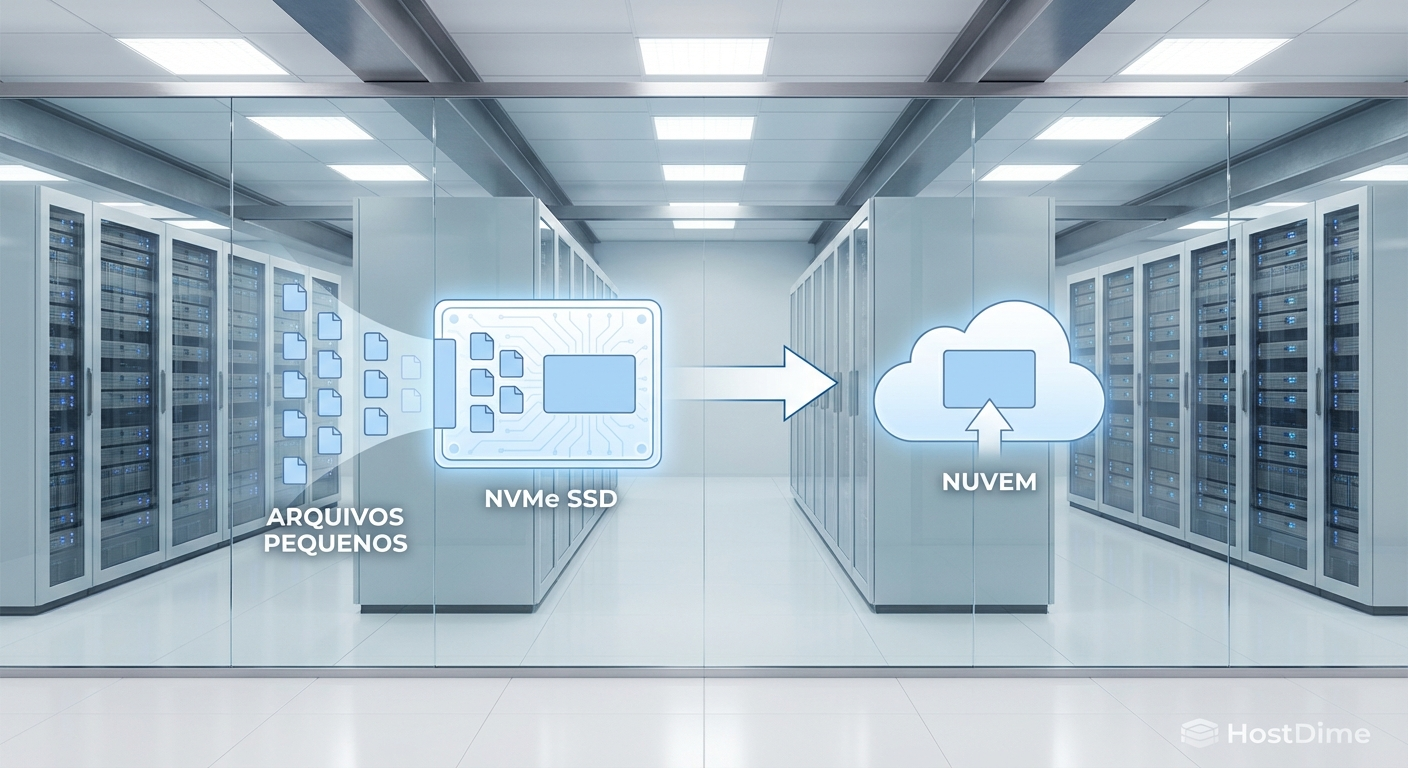 Fluxo de arquitetura otimizada: Ingestão em disco NVMe local para consolidação antes do envio para a nuvem.