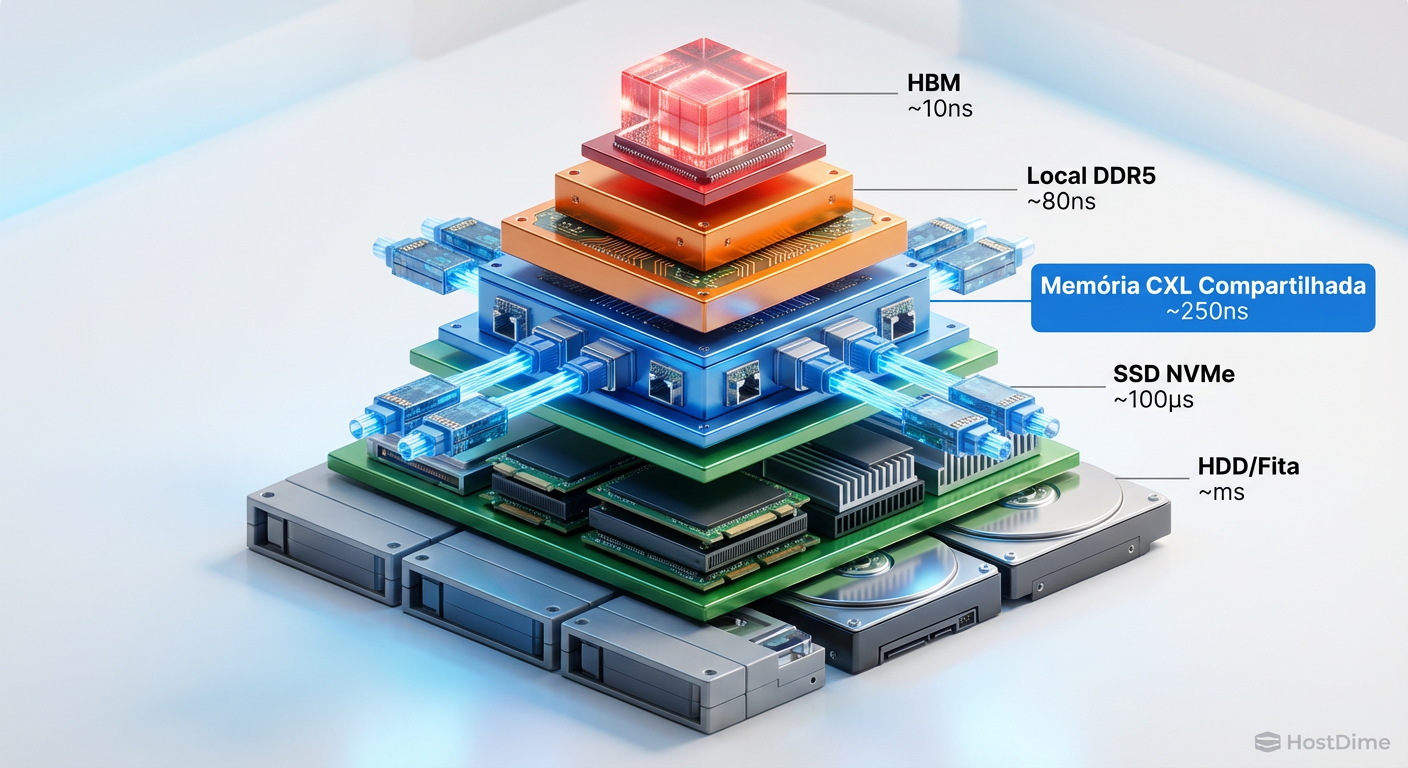 A nova pirâmide de hierarquia de memória: O CXL preenche o abismo entre DDR e NVMe.