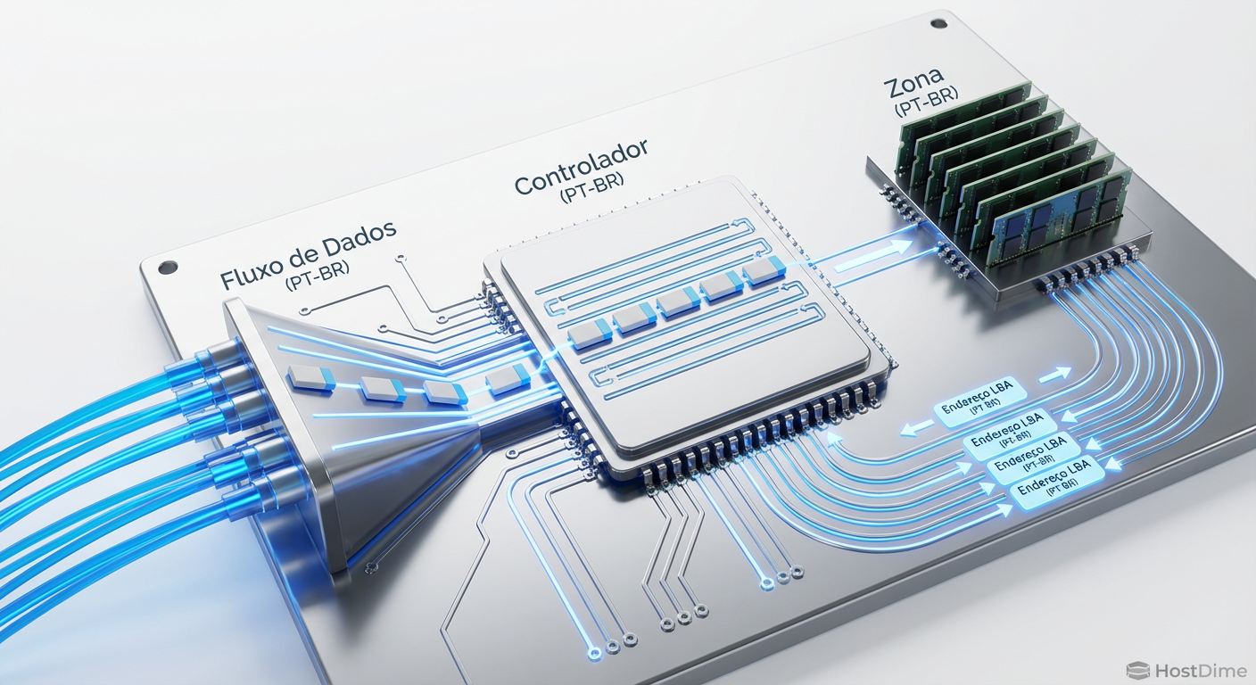 Fluxo do Zone Append: Paralelismo sem bloqueio, delegando o endereçamento final ao controlador.