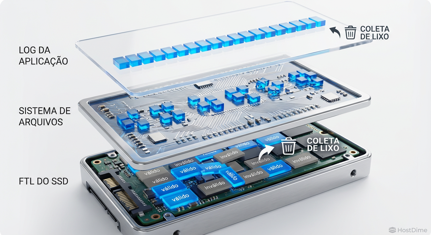 O fenômeno Log-on-Log: Onde a organização da aplicação é destruída pelo sistema de arquivos e pela FTL.