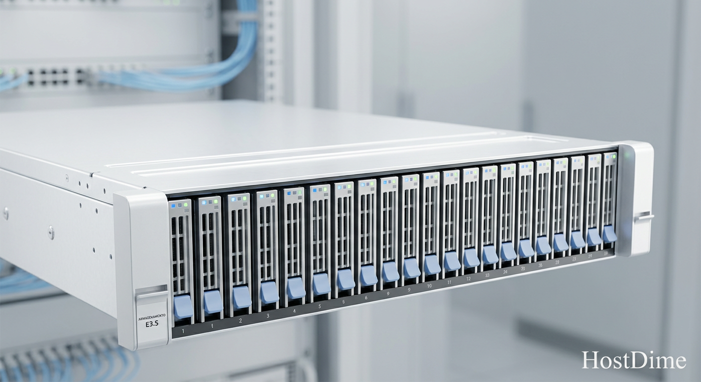 Servidor 1U de alta densidade populado com 20 unidades NVMe no formato E3.S.
