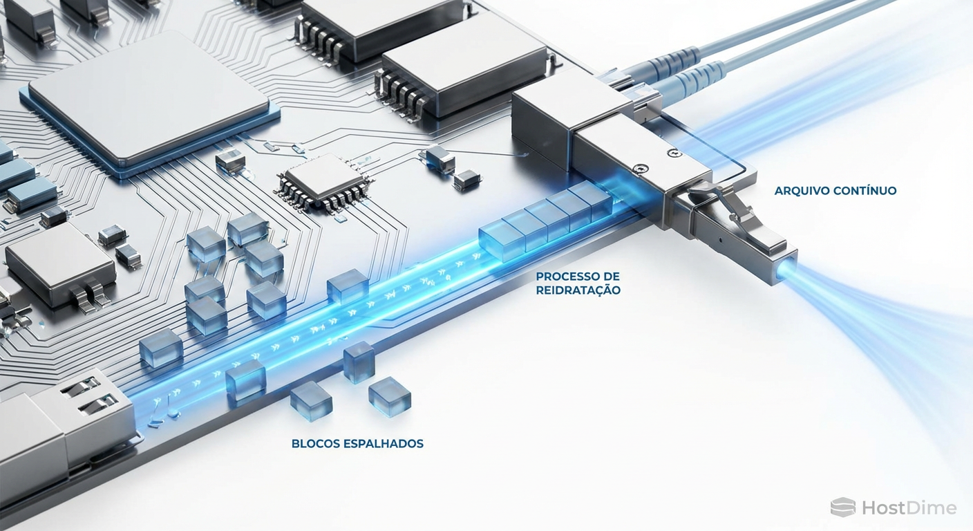 O processo de reidratação: remontando o quebra-cabeça de blocos espalhados para entregar um arquivo contínuo.