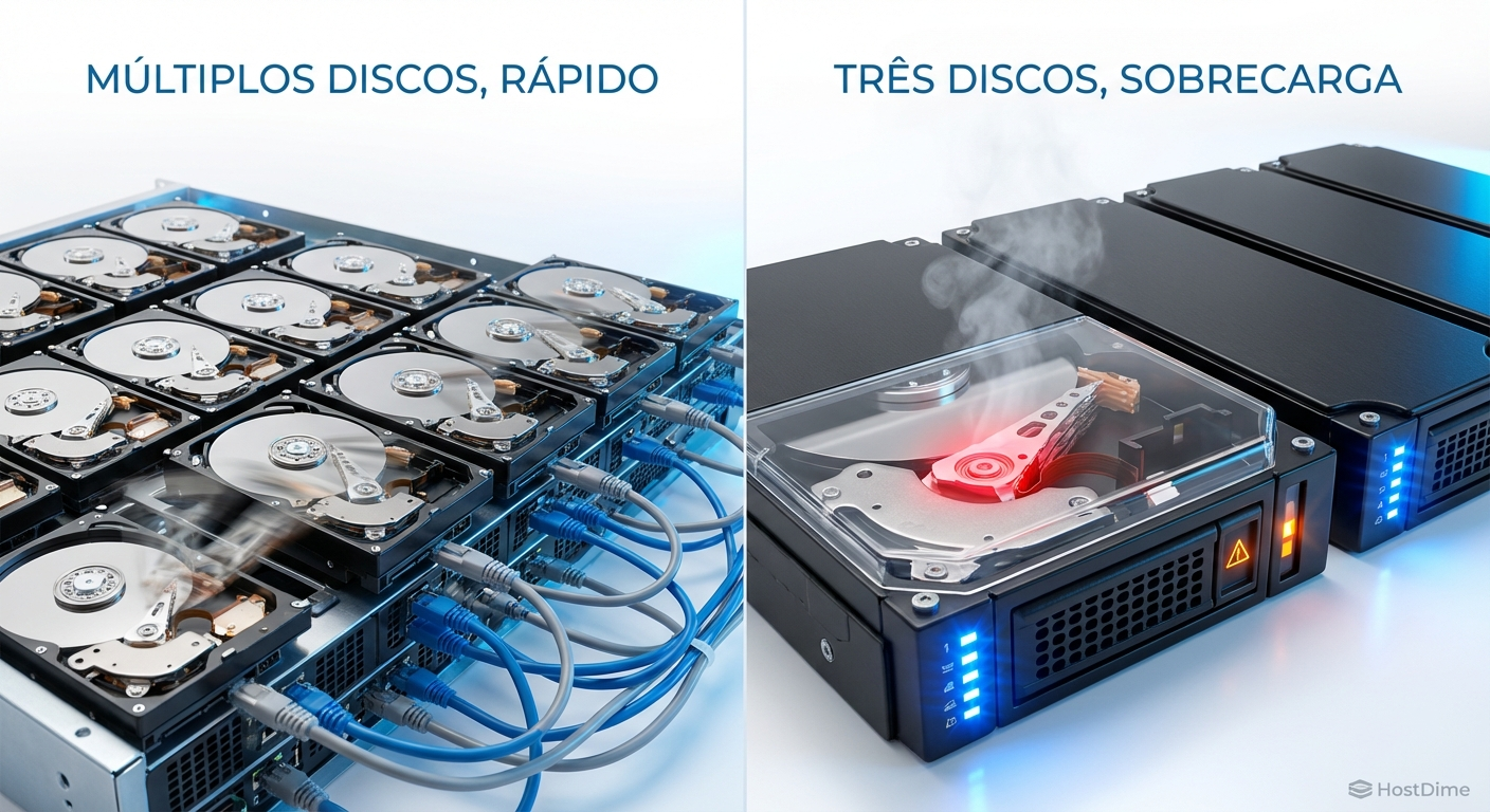 A densidade contra a performance: poucos discos de altíssima capacidade reduzem drasticamente a quantidade de braços mecânicos disponíveis para processar IOPS.