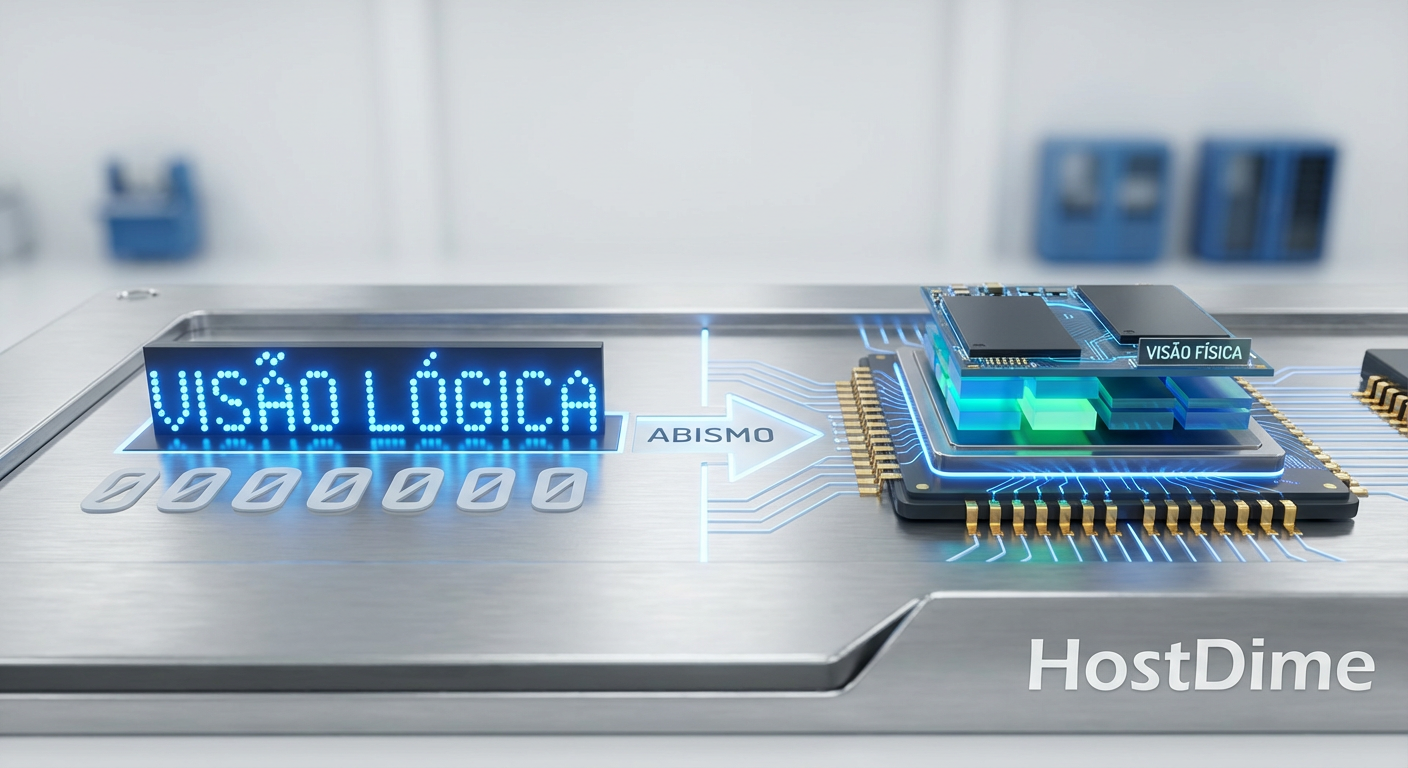 O abismo entre a visão lógica e física: enquanto o OS vê zeros, o FTL preserva os dados originais em blocos marcados para reciclagem futura.