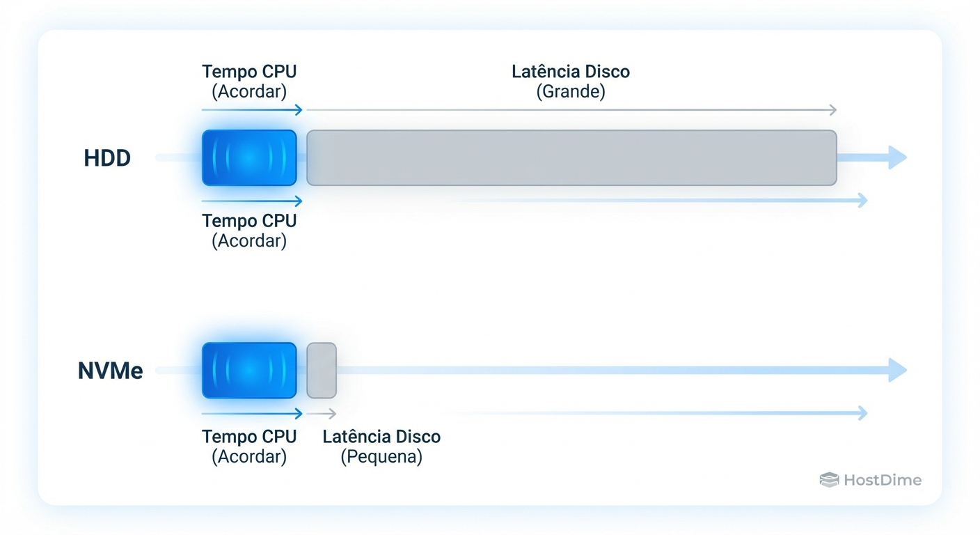 Comparativo visual do gargalo de interface: enquanto a capacidade de armazenamento cresce exponencialmente, a via de dados (lanes PCIe) permanece constante, criando congestionamento em drives de ultra densidade.