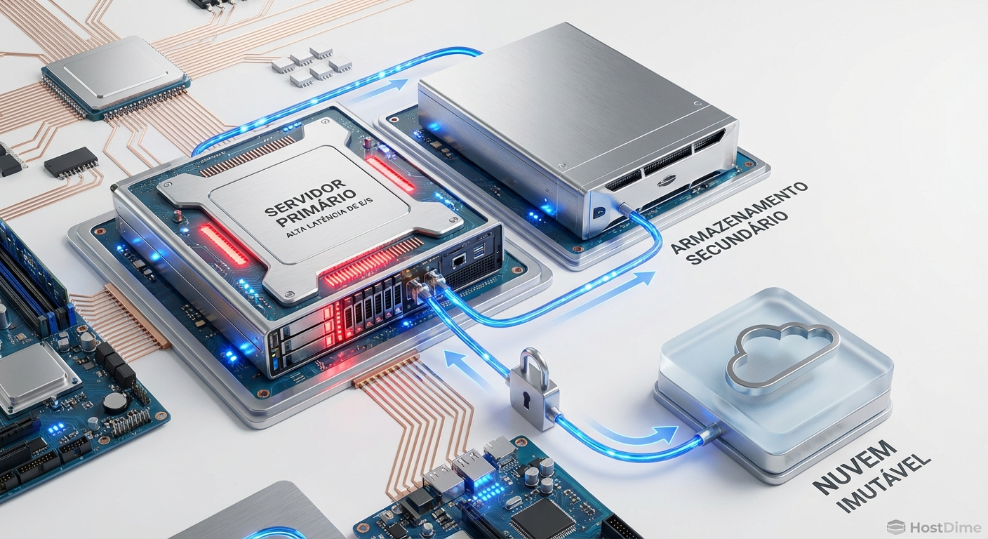 Arquitetura de proteção de dados baseada na regra 3-2-1, isolando o risco de fragmentação do repositório primário
