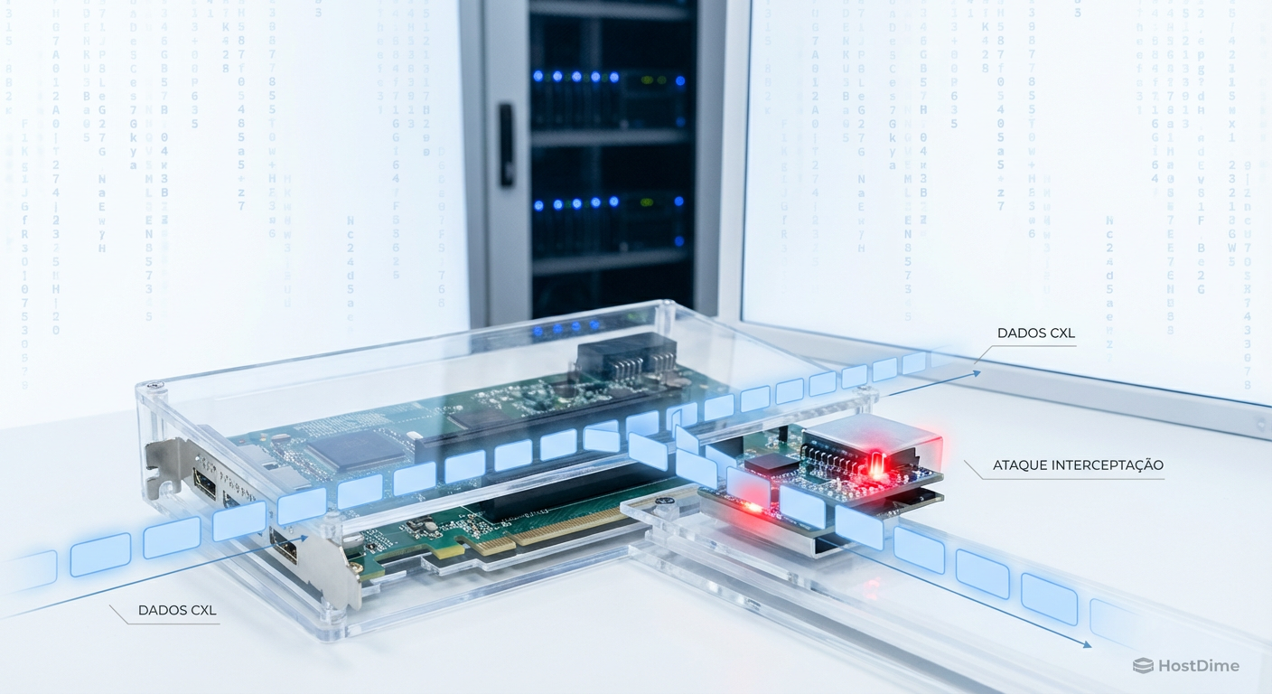Visualização de interceptação de Flits: Um dispositivo malicioso extraindo dados do fluxo CXL.mem em tempo real.