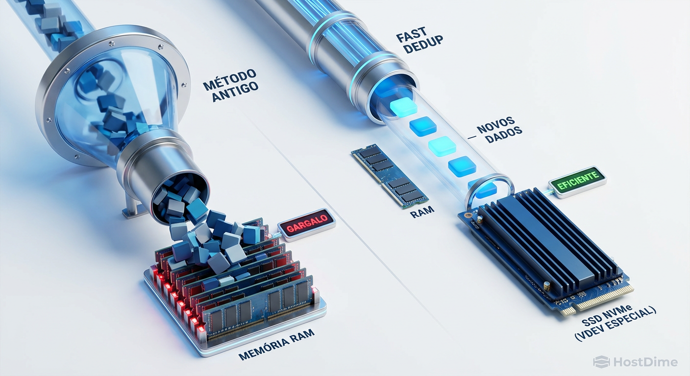 A arquitetura Log-Structured do Fast Dedup permitindo o despejo eficiente de metadados para SSDs.