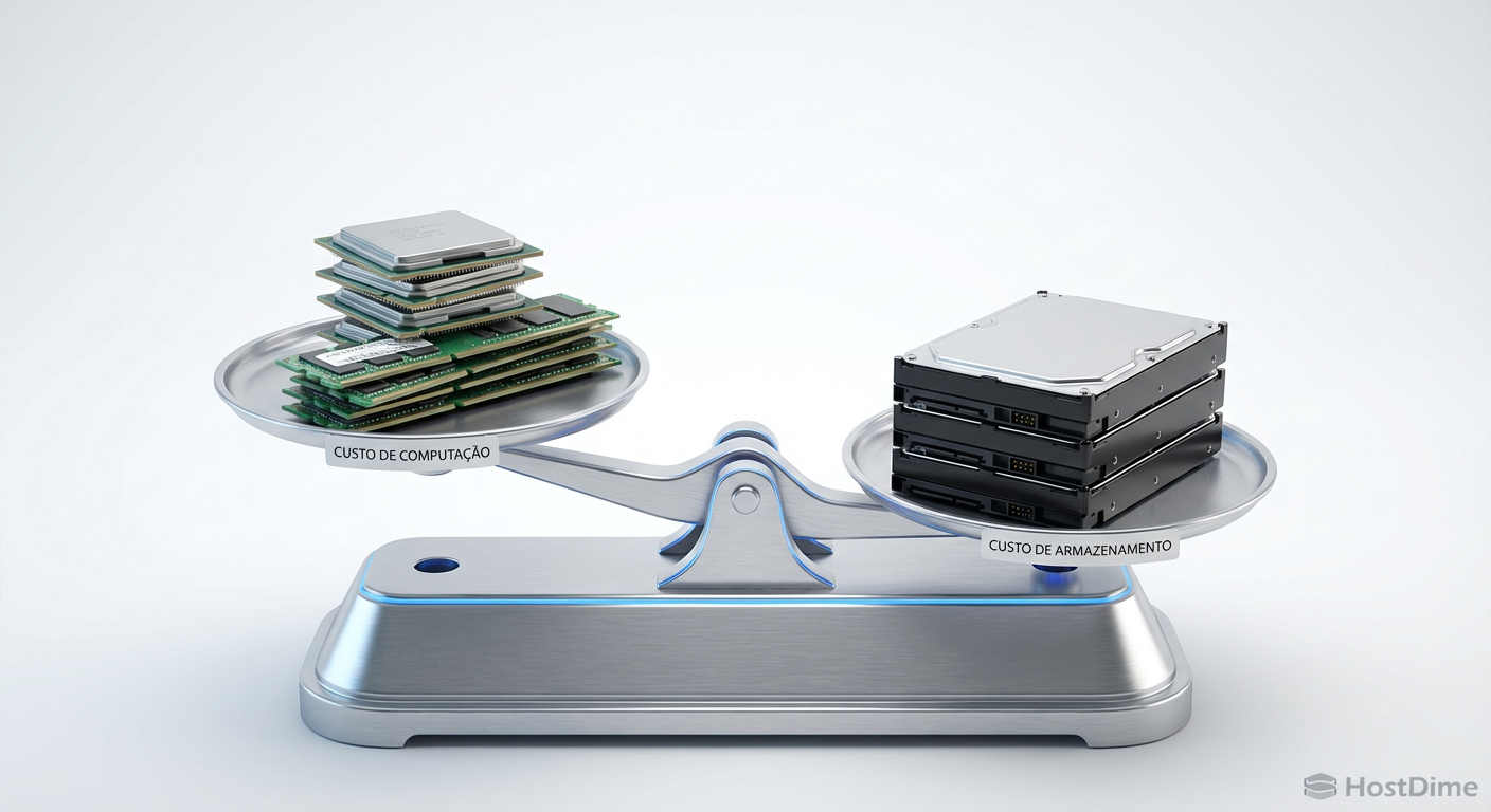 O equilíbrio delicado entre o custo computacional (CPU/RAM) e o custo de armazenamento bruto (HDD).