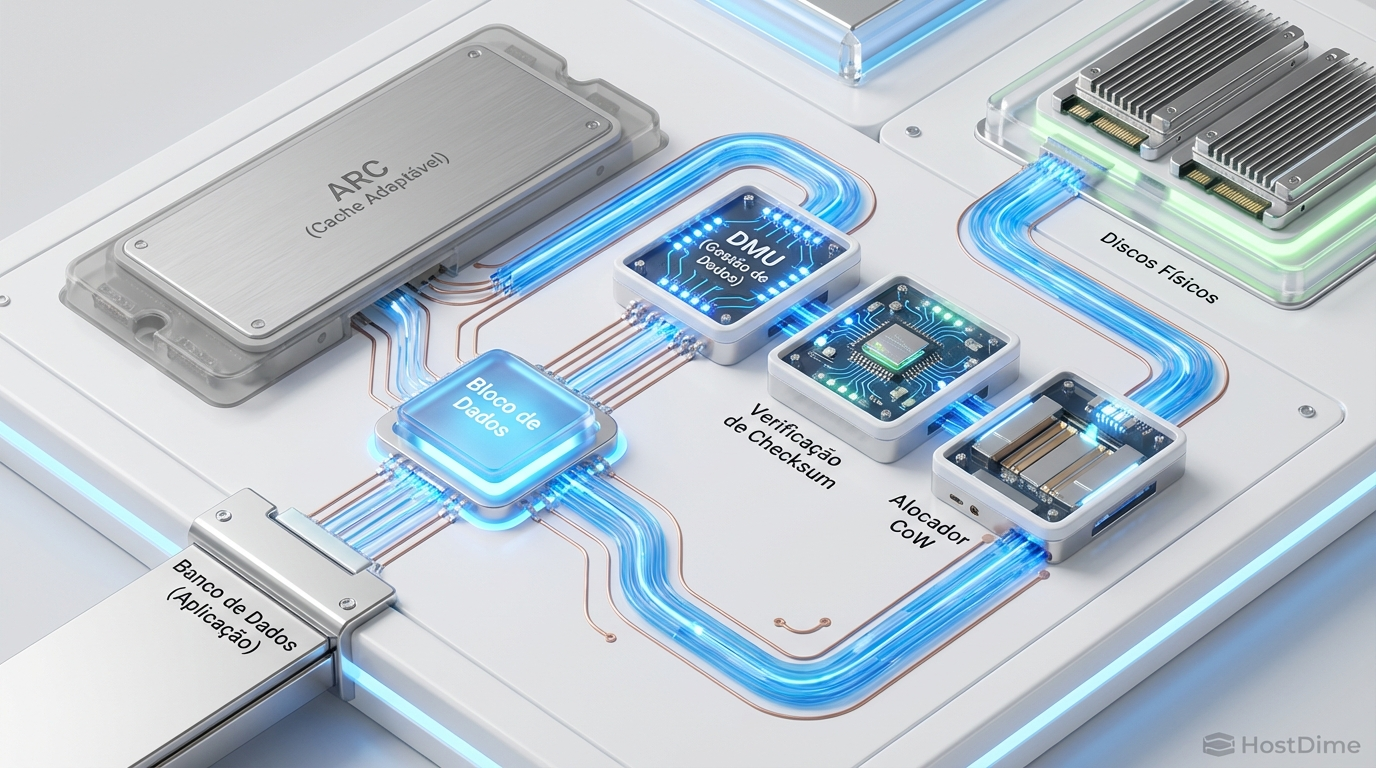 Fluxo de dados do Direct I/O no OpenZFS, contornando o ARC mas mantendo a verificação de integridade
