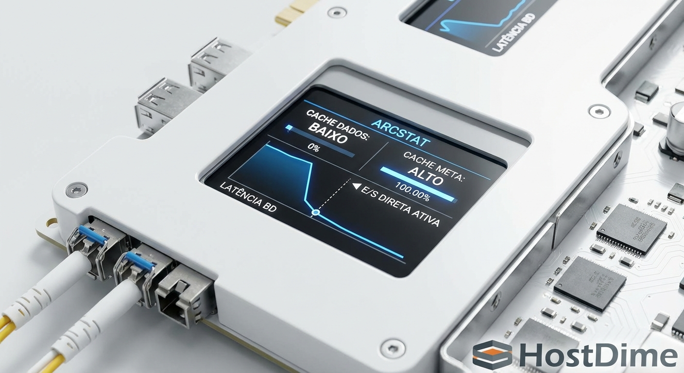 Monitoramento de métricas do arcstat evidenciando a queda na latência após a adoção do Direct I/O