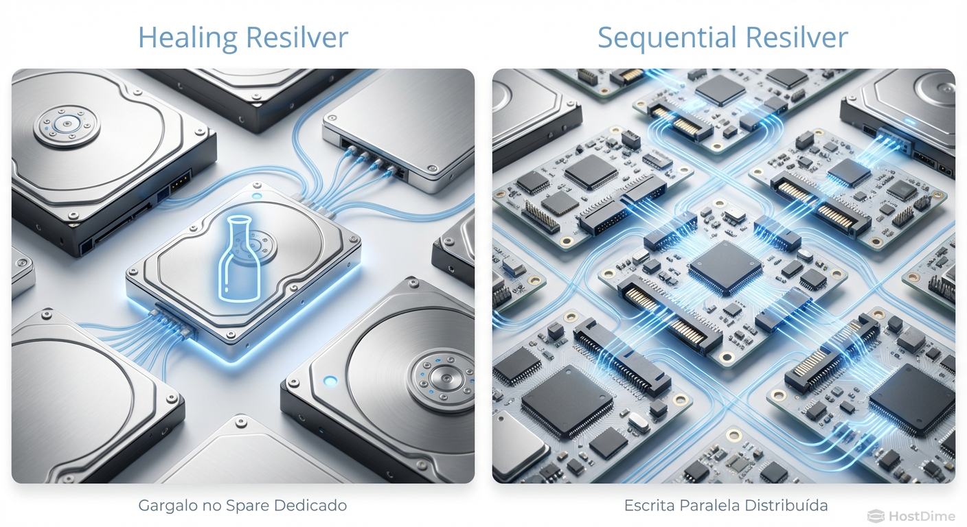 Fig. 1: O 'Efeito Funil' do RAIDZ versus a distribuição de carga do dRAID.