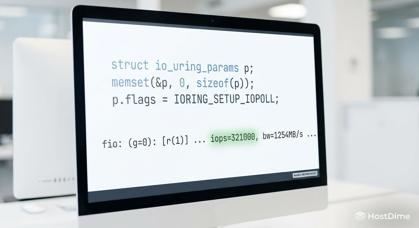 Configuração crítica: O código necessário para ativar o modo IOPOLL e liberar o desempenho máximo.