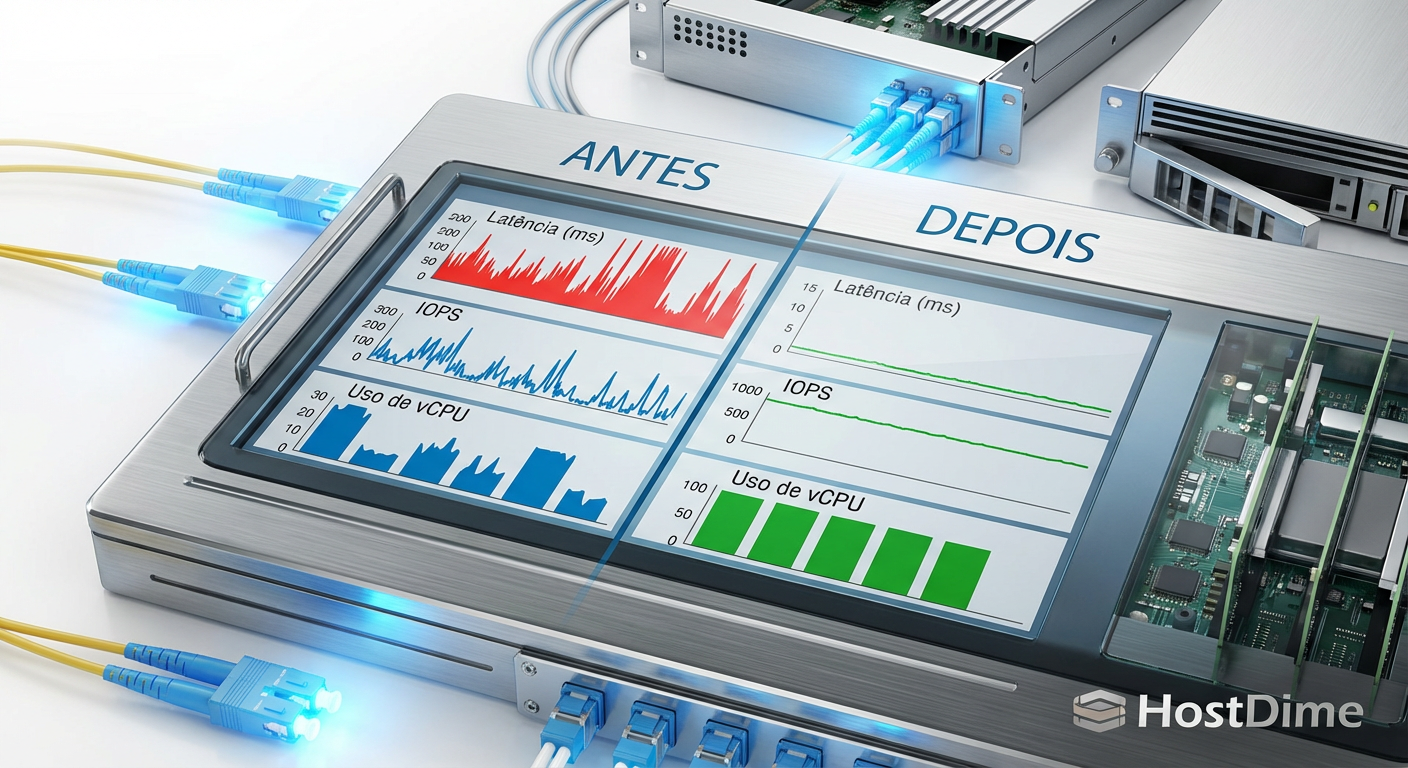 O impacto visual da otimização: Latência estável e carga de CPU balanceada após a implementação de multi-queue.