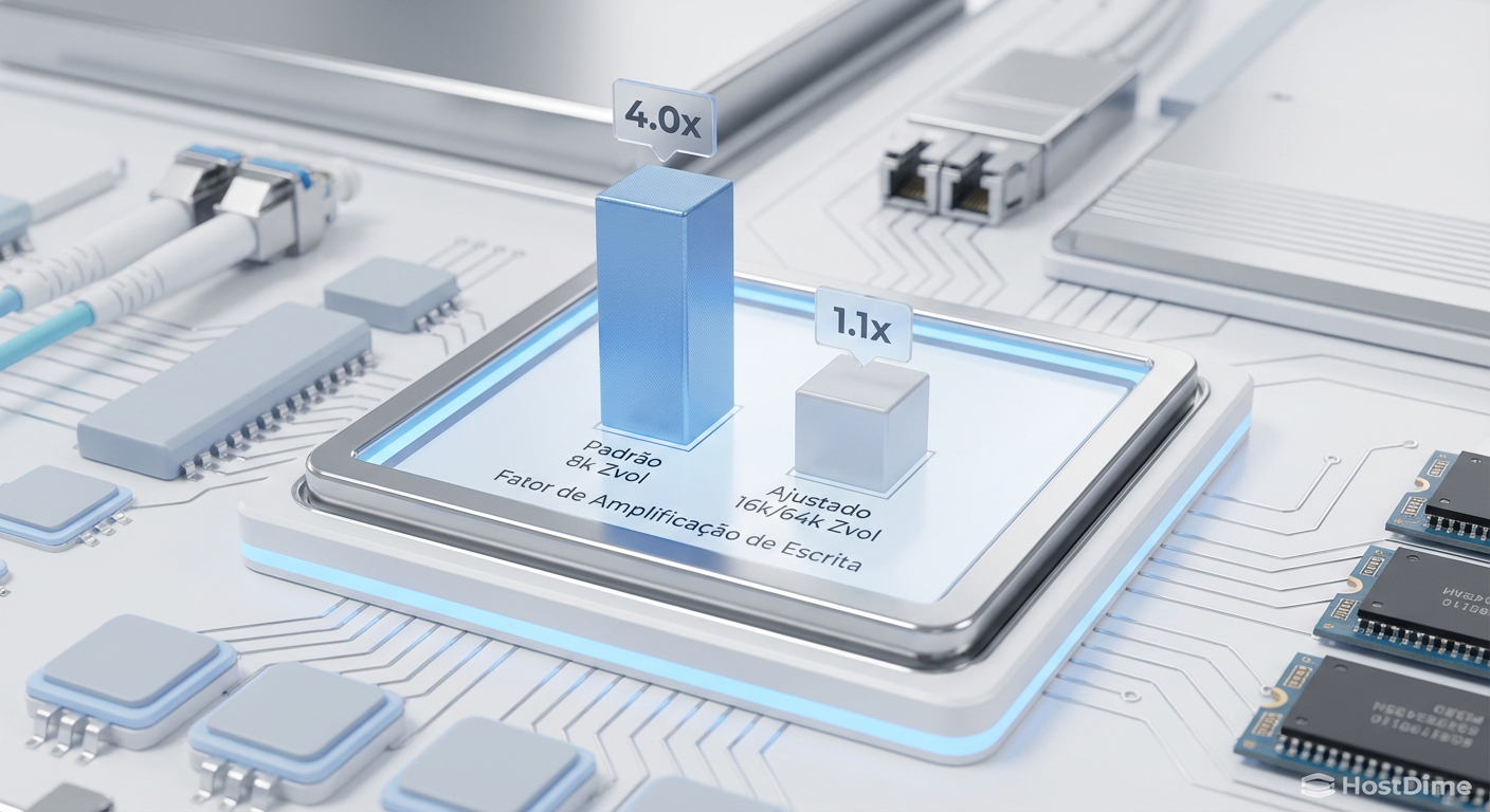 Fig 3. Impacto do ajuste de volblocksize na vida útil (TBW) e latência do SSD.