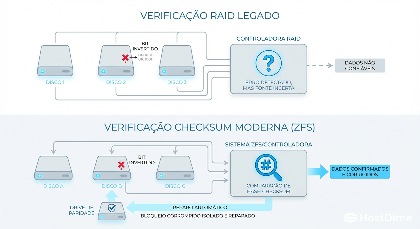 A Ilusão da Segurança: Por que a verificação de paridade simples (Legacy RAID) não garante a integridade dos dados como o Checksumming moderno.