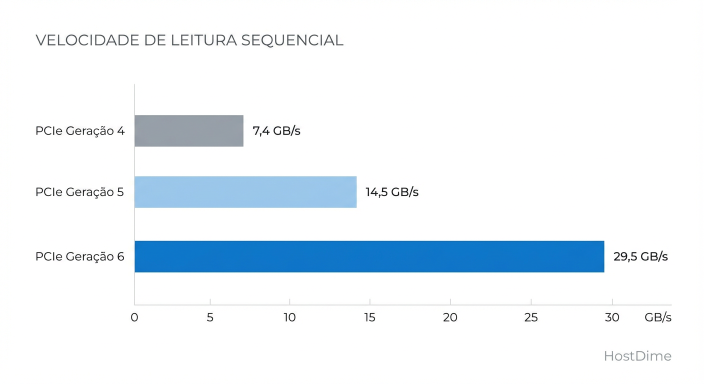 Fig. 2: A evolução da largura de banda teórica. Em 2026, finalmente saturamos o barramento com quase 30 GB/s reais.