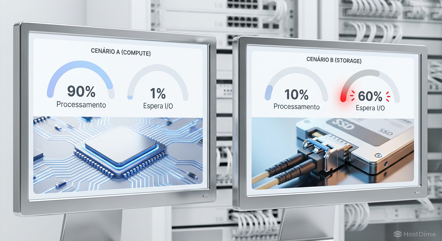 Legenda: O iowait alto indica que a CPU está 