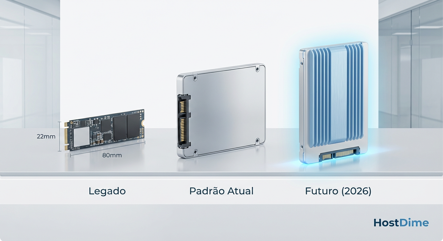 Fig. 2: A evolução física: o formato E3.S permite maior densidade térmica necessária para PCIe 6.0.