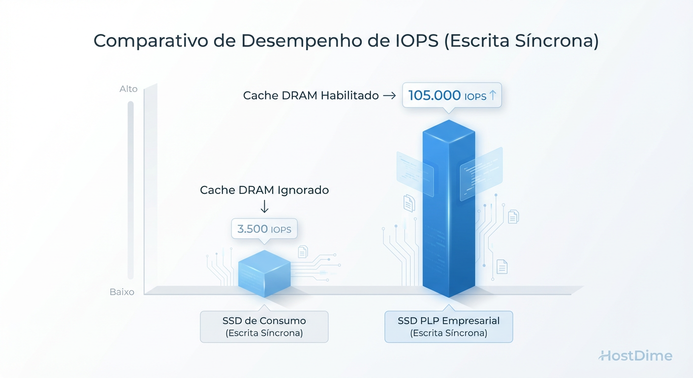 Impacto do PLP na Latência e IOPS: Por que habilitar o cache de escrita com segurança transforma a performance de bancos de dados e VMs.