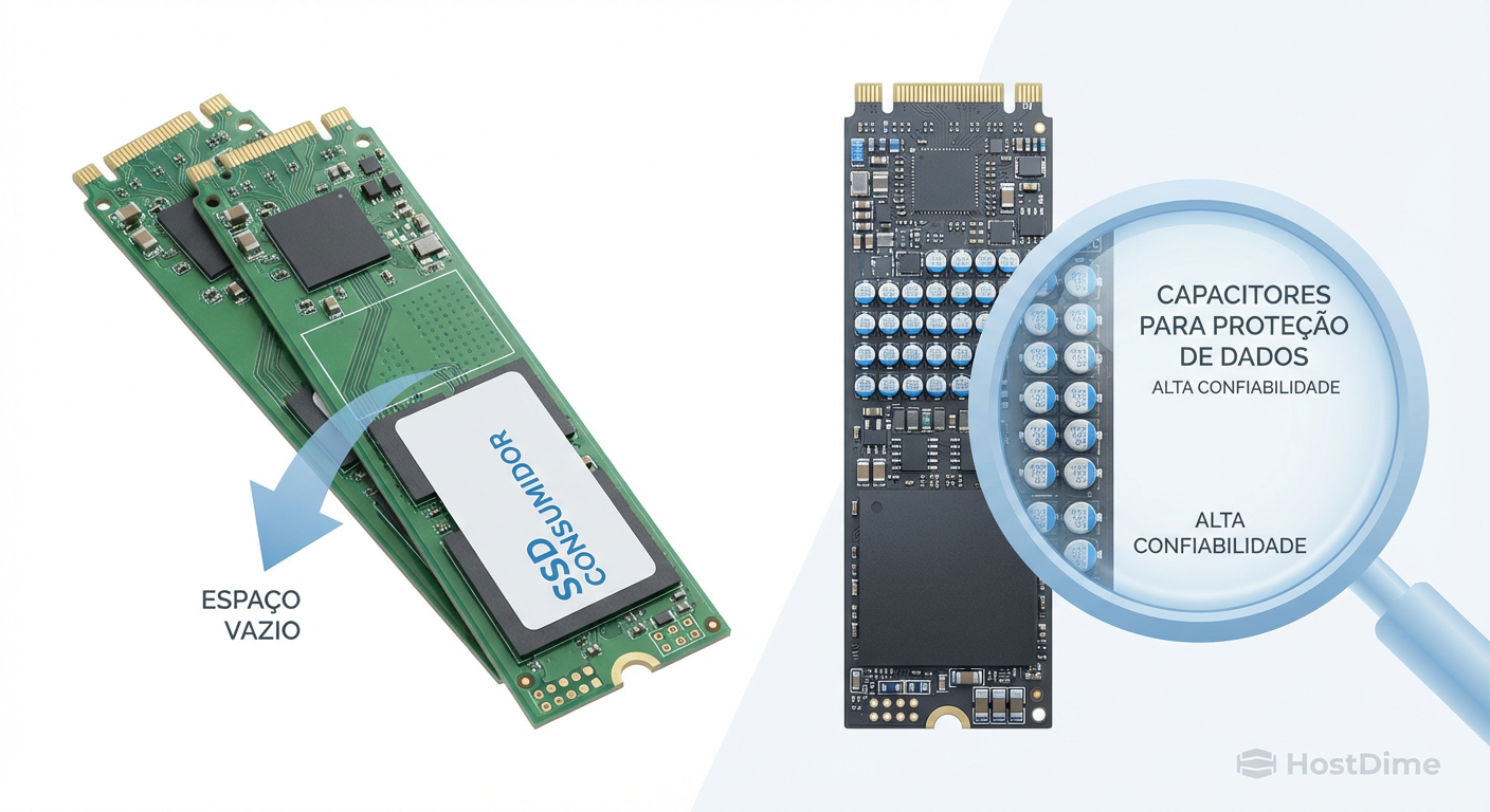 Inspeção Física: A presença física de capacitores de tântalo é a única garantia visual de proteção contra perda de energia.