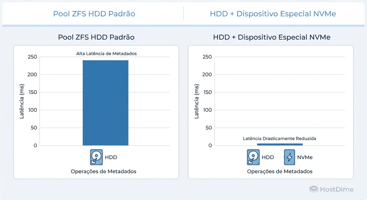 A diferença brutal que um 'Special Device' faz em operações de metadados (prune/GC).