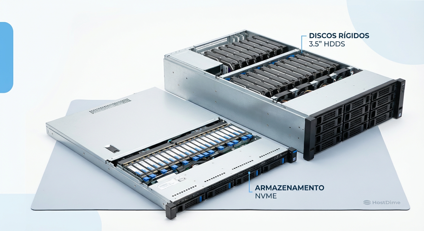 Densidade Extrema: O formato E1.S com NAND QLC permite petabytes de armazenamento em apenas 1U de rack, algo impossível com discos rotacionais.
