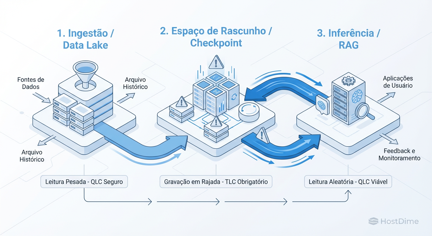 Arquitetura Híbrida para AI 2026: Onde posicionar QLC e TLC baseando-se no padrão de I/O de cada etapa do pipeline de Machine Learning.