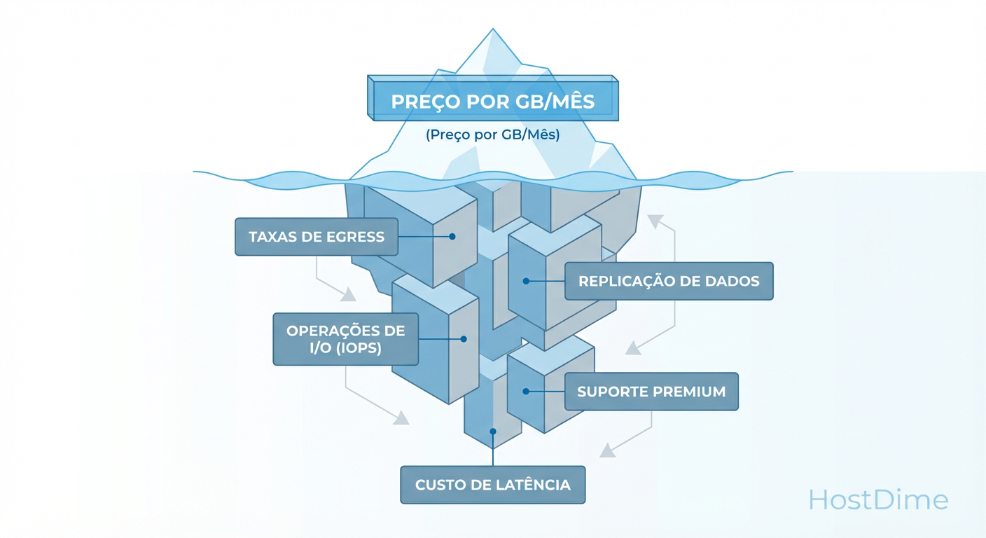 Fig. 2: O Iceberg dos custos de armazenamento: o que as faturas de nuvem pública muitas vezes ocultam.
