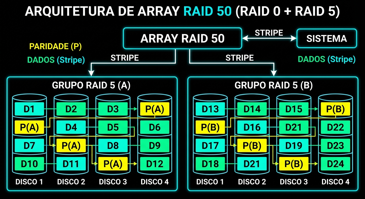 Diagrama explicativo: RAID 50 vs RAID 60: quando usar e por quê