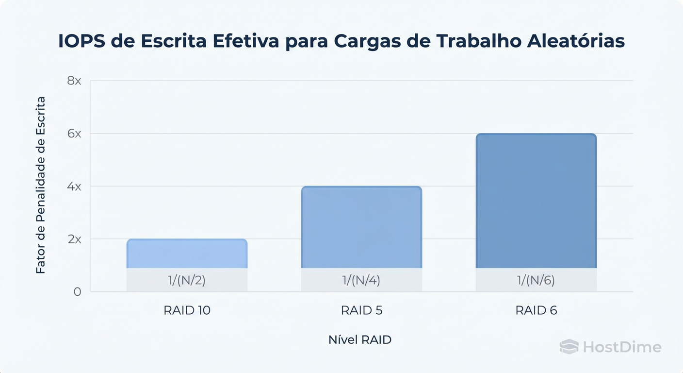 Comparativo de Penalidade de Escrita (Write Penalty) em Workloads Randômicos.