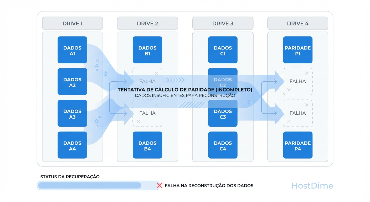 A Matemática da Perda: Como falhas múltiplas criam 'buracos' na paridade que tornam a reconstrução automática impossível.