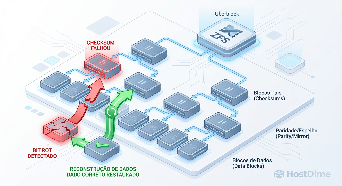 A cadeia de confiança do ZFS: Como a Árvore de Merkle garante que o dado lido é matematicamente idêntico ao dado gravado.