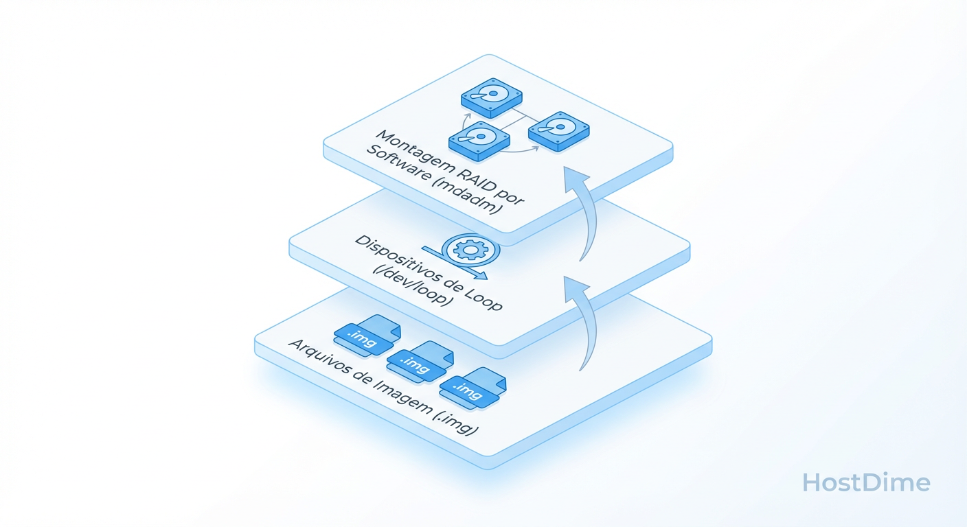 Arquitetura de Montagem Virtual: Reconstruindo o RAID usando arquivos de imagem para proteger o hardware original.