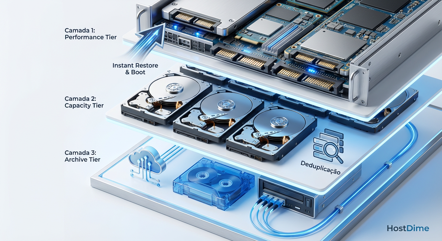 Legenda: Arquitetura de Landing Zone: segregando retenção de longo prazo da recuperação imediata.