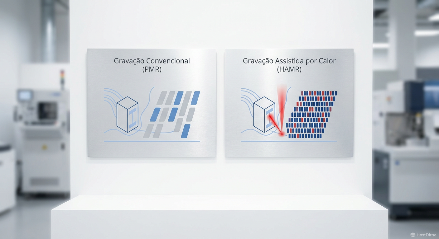Fig. 1: Comparativo de densidade de gravação entre tecnologia convencional e HAMR.