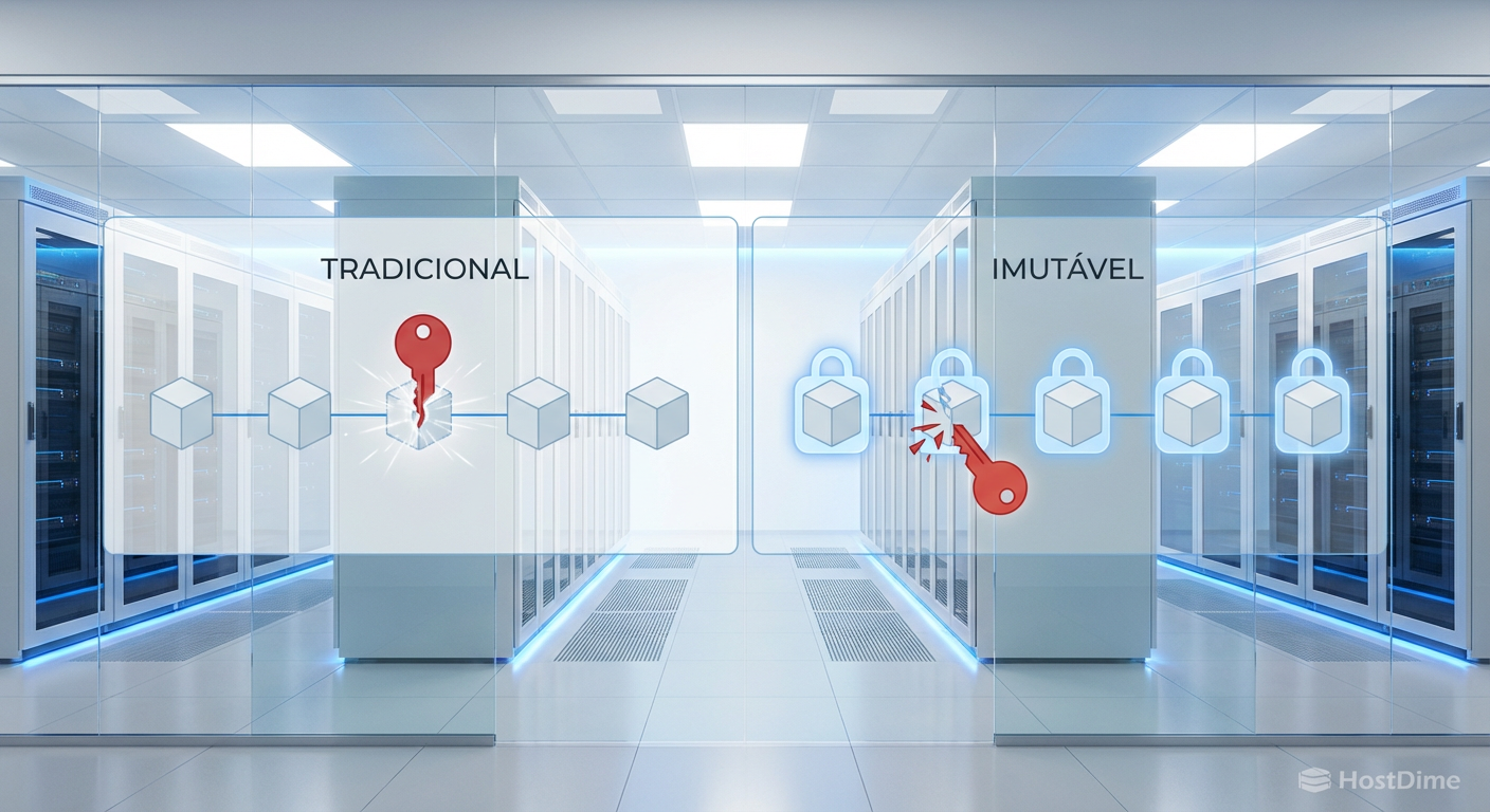 Comparativo técnico: A vulnerabilidade da cadeia de snapshots tradicional versus a resiliência de snapshots imutáveis sob ataque de credenciais comprometidas.