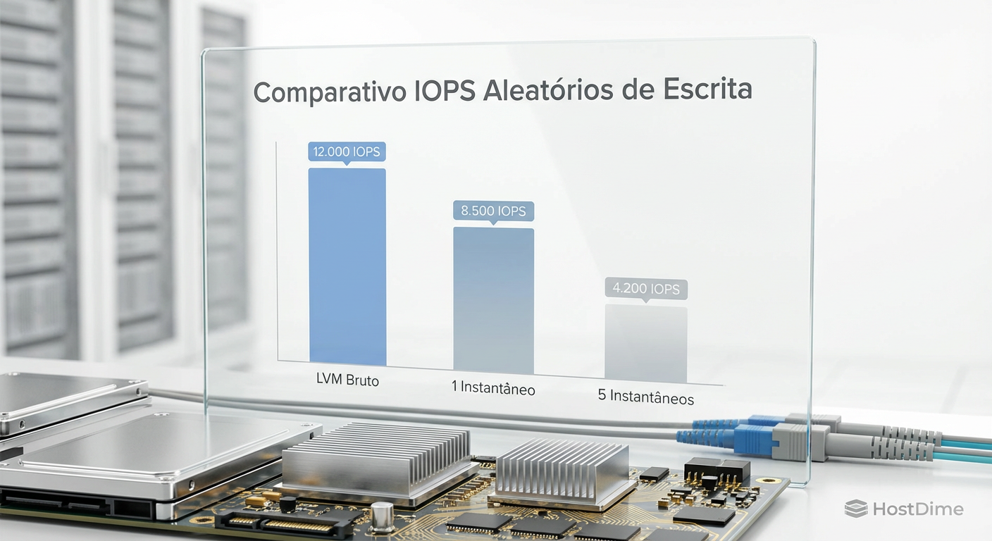 Fig 3. O 'Imposto do Snapshot': degradação de IOPS de escrita conforme a profundidade da cadeia aumenta.