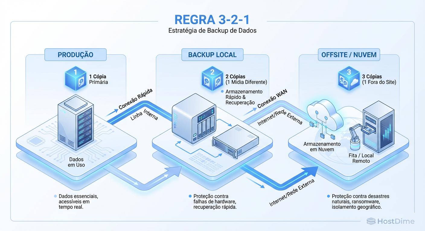 Fig. 2: A Arquitetura 3-2-1 - A única topologia que garante a sobrevivência dos dados.