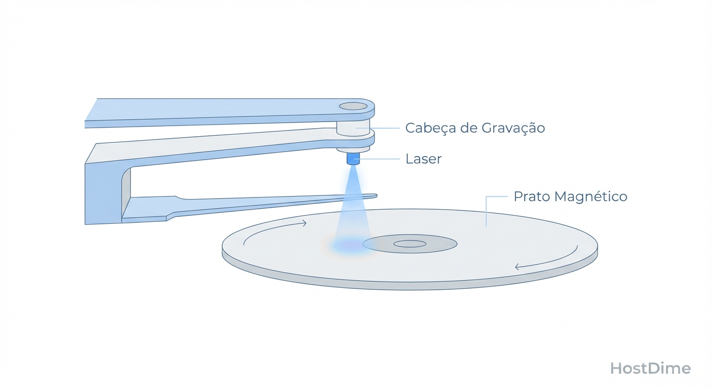 Fig. 2: A física do HAMR. O uso de lasers permite escrever bits menores sem perder a estabilidade magnética.