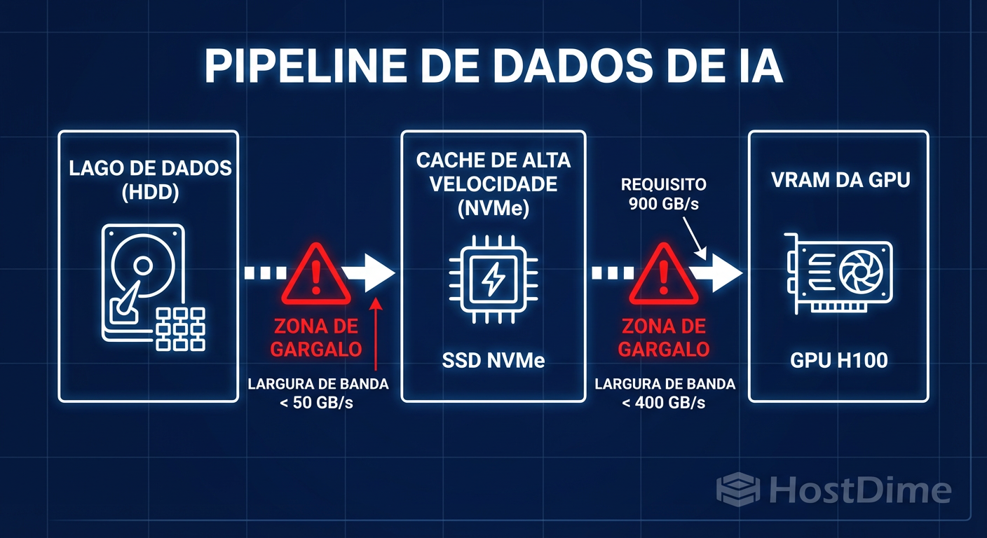 Fluxo de Dados em Infraestrutura de IA: Identificando onde a escassez de largura de banda cria gargalos reais no pipeline de treinamento.
