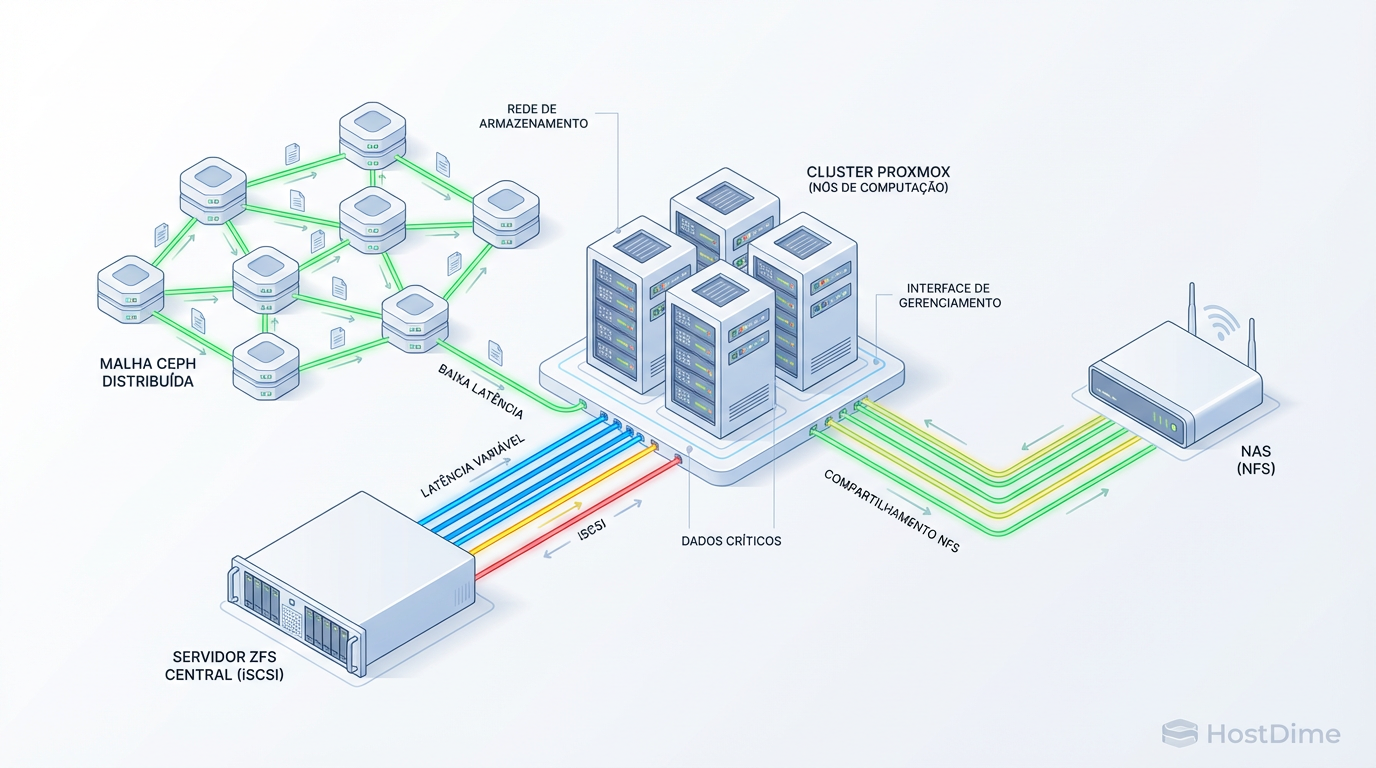 Storage Compartilhado no Proxmox: Ceph, NFS ou ZFS over iSCSI? Arquitetura para HA Real