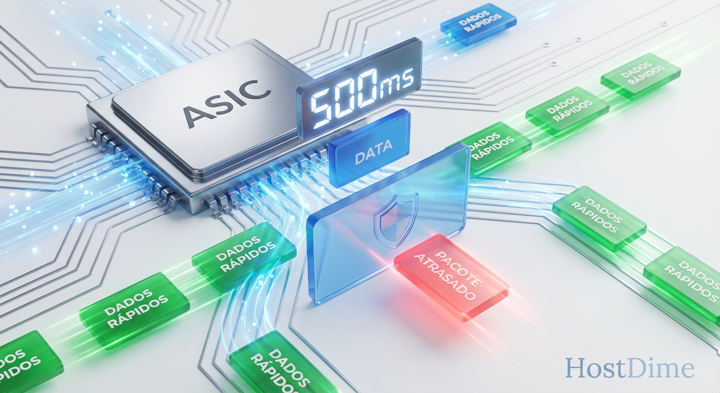 ASIC de um switch Fibre Channel aplicando a política de Edge Hold Time e descartando frames expirados para proteger a malha.