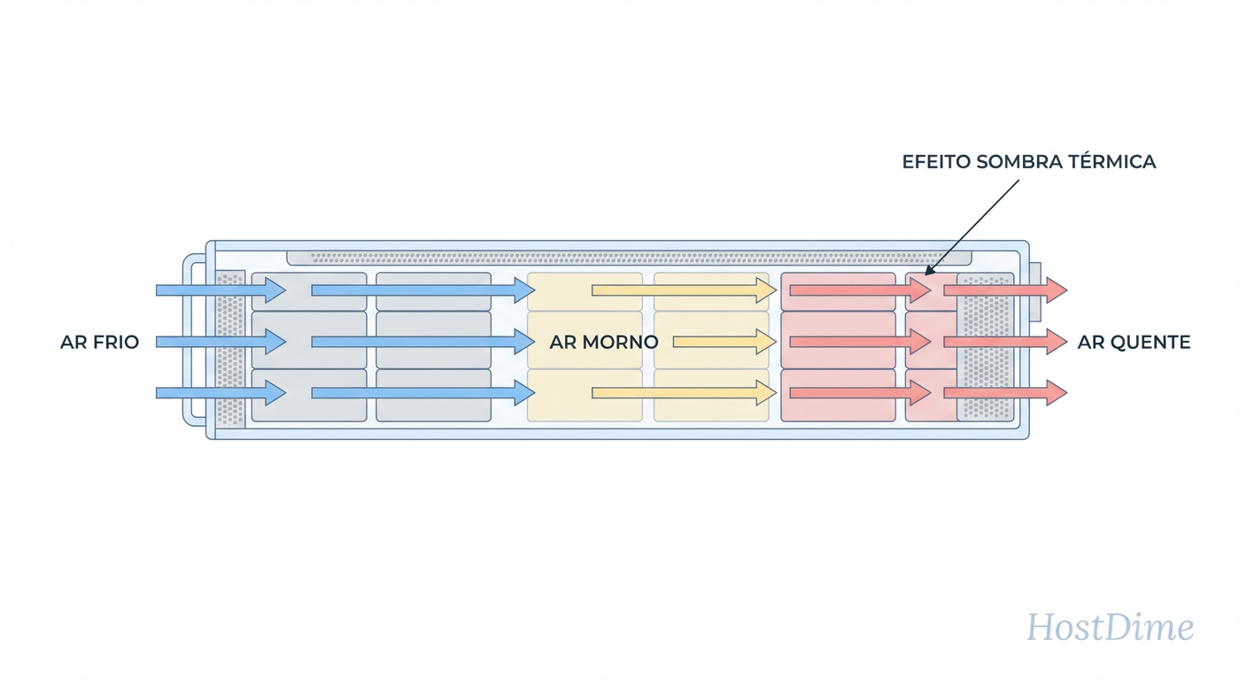 O Efeito de Sombra Térmica em chassis densos: os discos traseiros sofrem com o ar pré-aquecido pelos frontais.