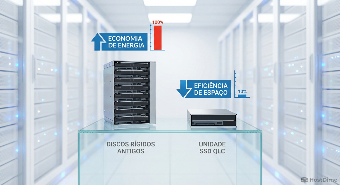 Consolidação de infraestrutura: SSDs QLC de alta densidade permitem substituir prateleiras inteiras de HDDs, economizando energia e espaço no rack.