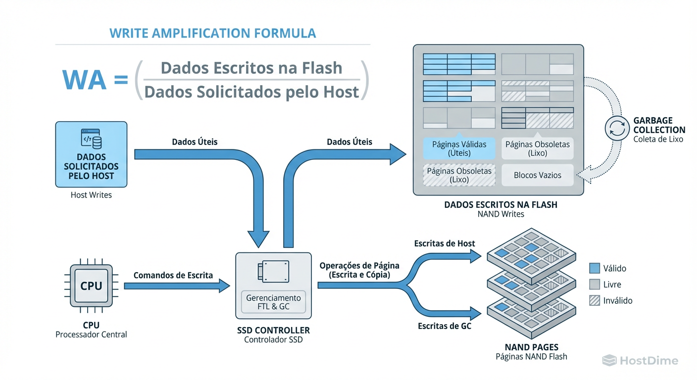 Fig 1. O Mecanismo do Desperdício: A disparidade entre o que o Kernel pede e o que a NAND executa.